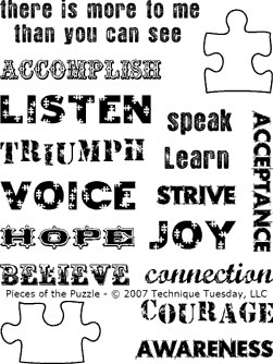 Technique Tuesday -  Word Stamp Set - Pieces of the Puzzle  (sold individually)